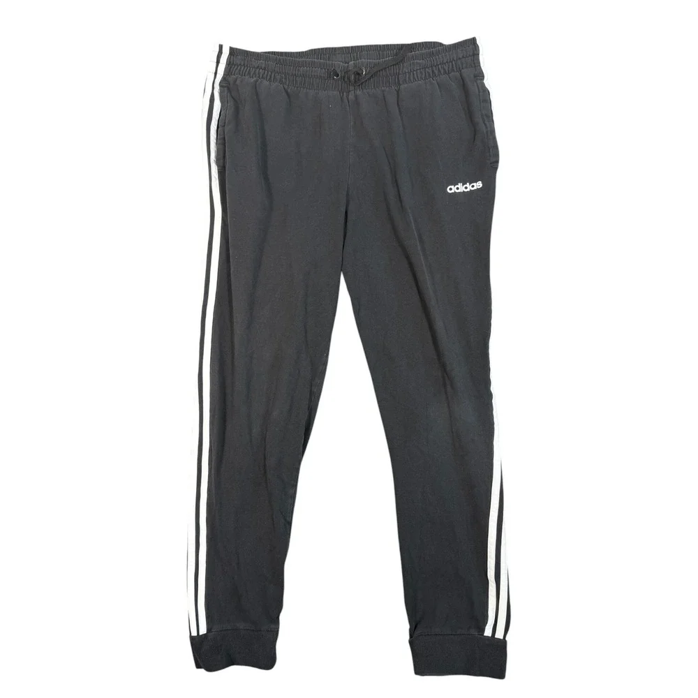 Adidas Joggers Mens XL Black White 3-Stripe Cotton Blend Tapered‎ Sweatpants